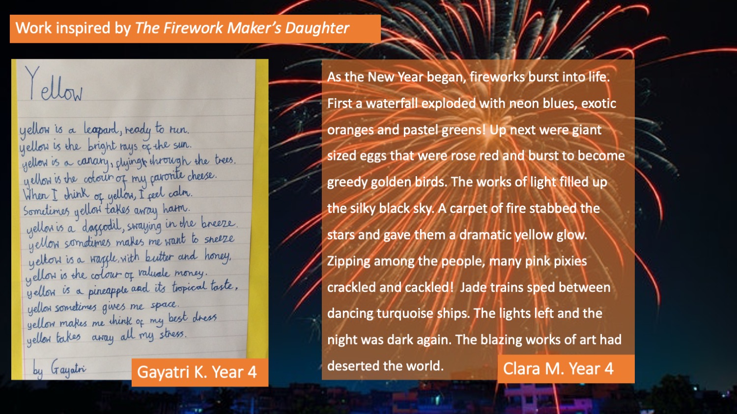 Work inspired by The Firework Maker's Daughter